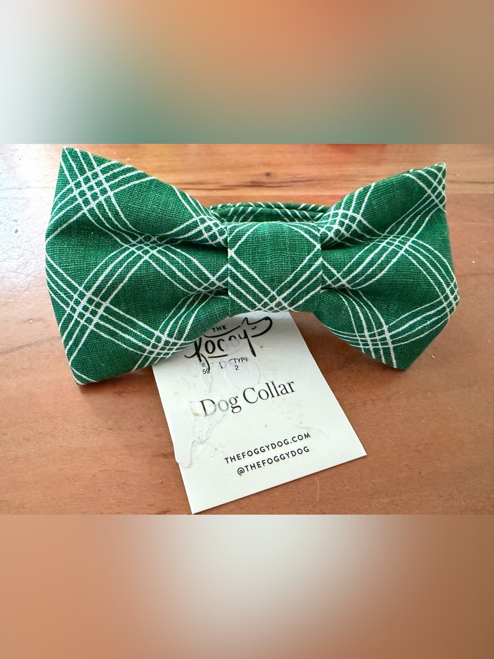 The Foggy Dog Green Plaid Dog Collar Bow XS